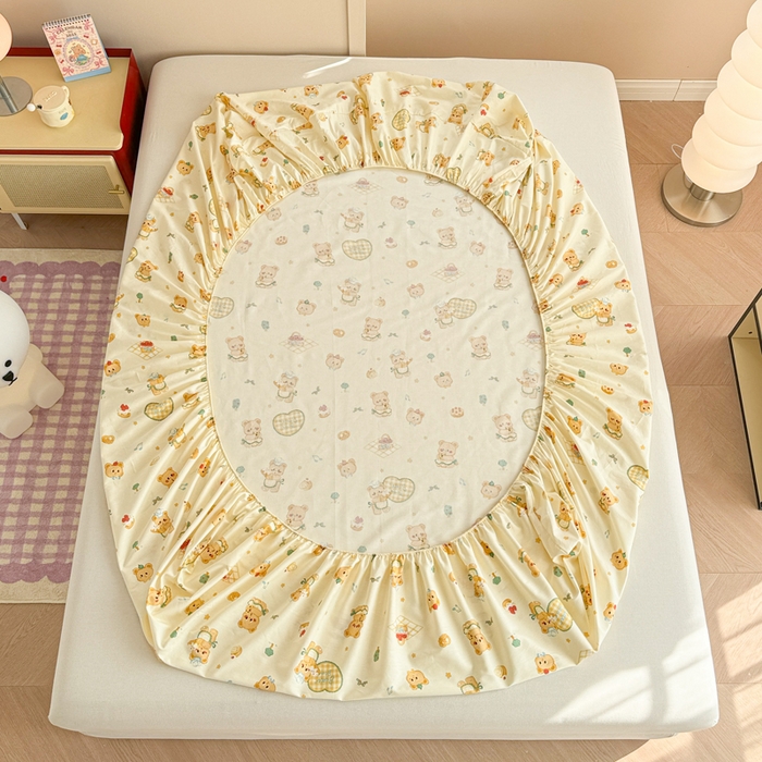 91家纺网 家纺一手货源 找家纺 呗旺鹿 2025新款全棉13372床笠 围裙小熊