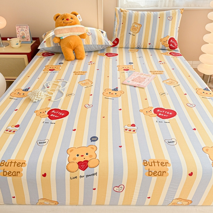 91家纺网 家纺一手货源 找家纺 呗旺鹿 2025新款全棉13372床笠 吐司小熊