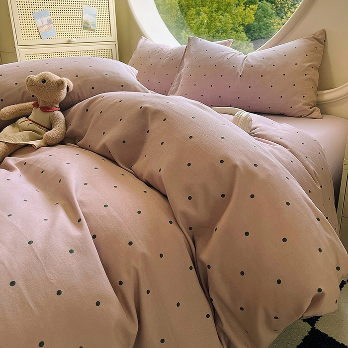 91家纺网 家纺一手货源 找家纺 2025新款针织棉双层纱四件套 豆蔻