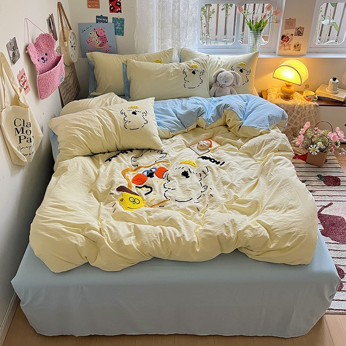 91家纺网 家纺一手货源 找家纺 曼谷家纺 2025新款软糯毛巾绣水洗棉四件套-【买家秀联系微信】专属版权，质检报告 舔狗-芝士天蓝