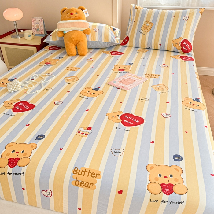 91家纺网 家纺一手货源 找家纺 呗旺鹿 2025新款全棉13372床笠 吐司小熊