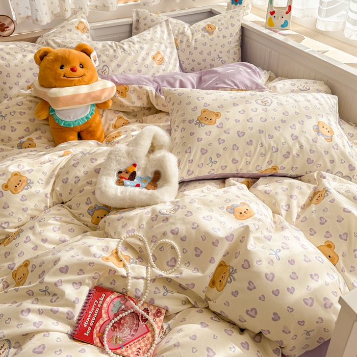 91家纺网 家纺一手货源 找家纺 呗旺鹿 2025新款全棉13372黄油小熊系列四件套 黄油小熊-豹纹