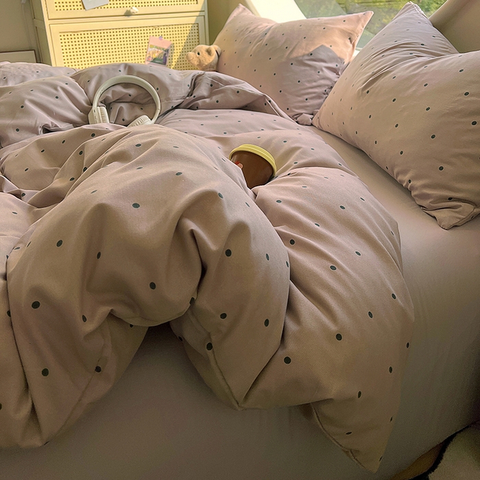 91家纺网 家纺一手货源 找家纺 2025新款针织棉双层纱四件套 豆蔻