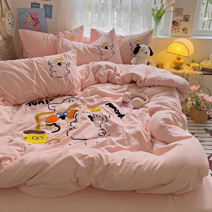 91家纺网 家纺一手货源 找家纺 曼谷家纺 2025新款软糯毛巾绣水洗棉四件套-【买家秀联系微信】专属版权，质检报告 舔狗-粉