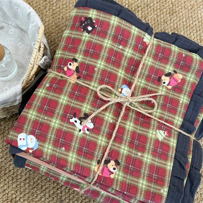 91家纺网 家纺一手货源 找家纺 荣轩 2024新款全棉印花双层纱四件套 皱皱纱花边款 花边玛奇朵