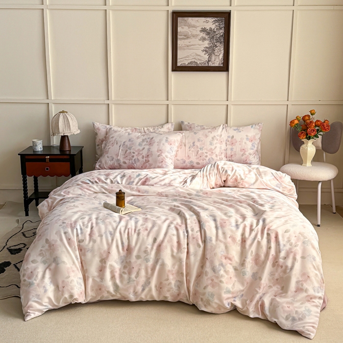 91家纺网 家纺一手货源 找家纺 梦莱斯 2025新款A类有氧针织棉双层纱系列四件套 晚香