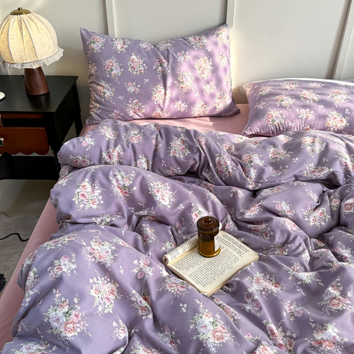 91家纺网 家纺一手货源 找家纺 梦莱斯 2025新款A类有氧针织棉双层纱系列四件套 紫苏