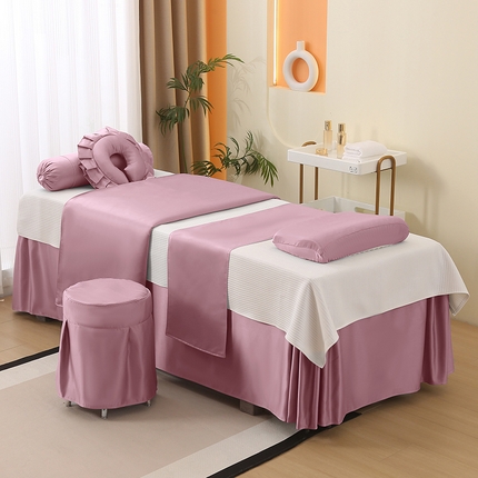 91家纺网 家纺一手货源 找家纺 （总）琪宝阁 2025新款纯色年华系列高精密仿真丝美 容床罩套件