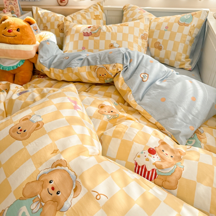 91家纺网 家纺一手货源 找家纺 呗旺鹿 2025新款全棉13372黄油小熊系列四件套 黄油小熊-曲奇