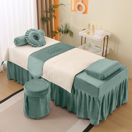 91家纺网 家纺一手货源 找家纺 琪宝阁 2025新款轻奢一族系列立丝绒美 容床罩套件 轻奢一族绿色