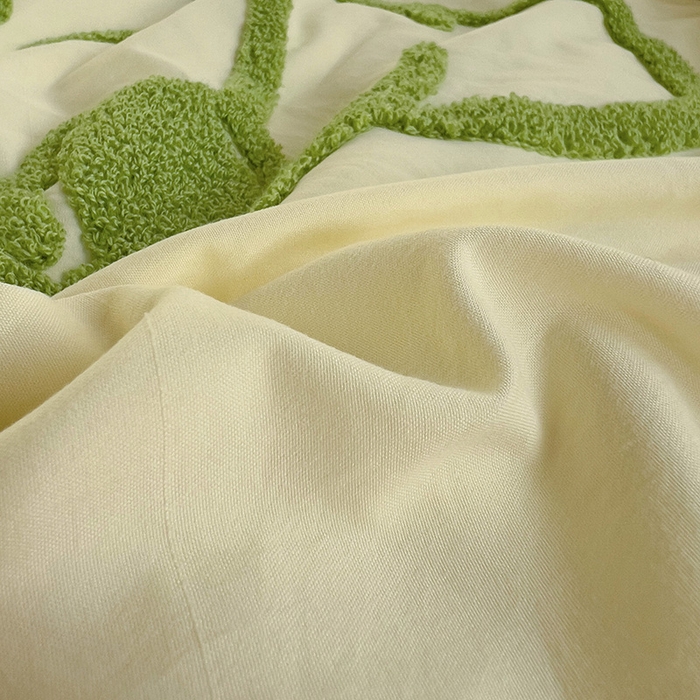 91家纺网 家纺一手货源 找家纺 曼谷家纺 2025新款软糯毛巾绣水洗棉四件套-【买家秀联系微信】专属版权，质检报告 牛角包-芝士绿