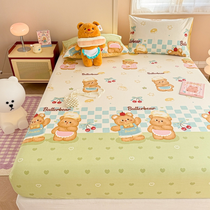 91家纺网 家纺一手货源 找家纺 呗旺鹿 2025新款全棉13372床笠 奶油小熊