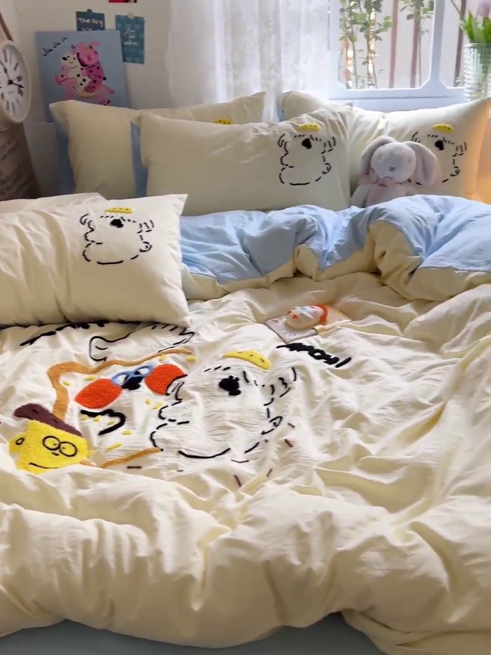 91家纺网 家纺一手货源 找家纺 曼谷家纺 2025新款软糯毛巾绣水洗棉四件套-【买家秀联系微信】专属版权，质检报告 舔狗-芝士天蓝