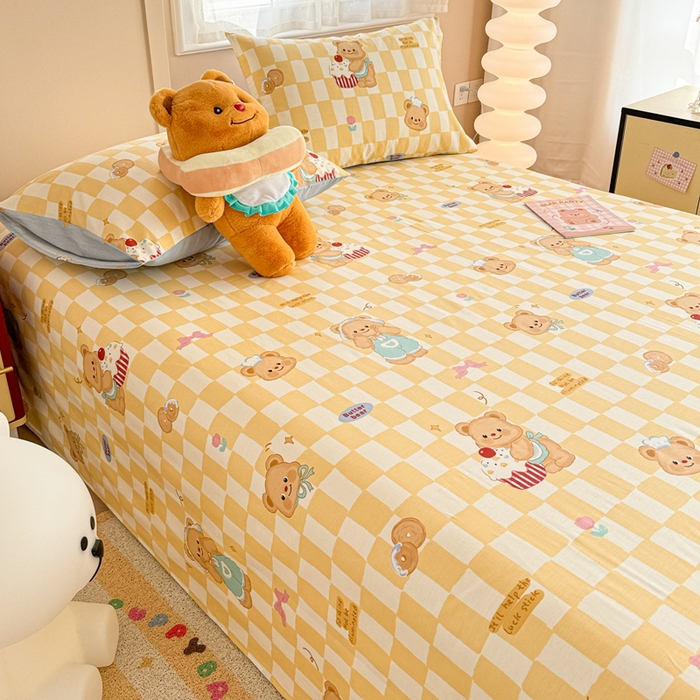 91家纺网 家纺一手货源 找家纺 呗旺鹿 2025新款全棉13372床单 曲奇小熊