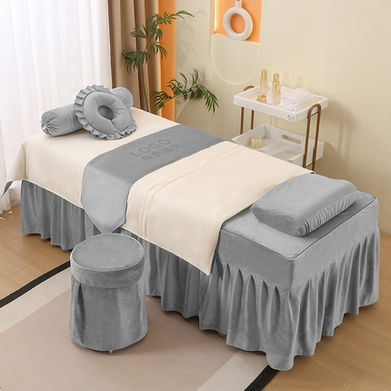 琪宝阁 2025新款轻奢一族系列立丝绒美 容床罩套件 轻奢一族浅灰