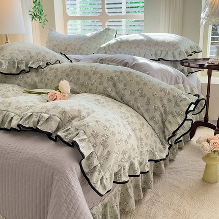 韩约家纺 2025新款1针织双层纱花边款床盖四件套 婉君（花边款）
