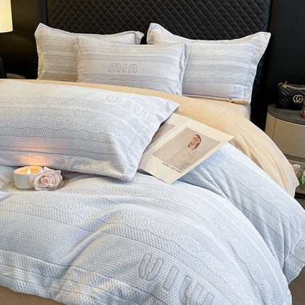 91家纺网 家纺一手货源 找家纺 （总）（买家秀 爆款不断货）A类母婴级6D提花牛奶绒四件套珊瑚绒雪花绒四件套千鸟格牛奶绒四件套花卉牛奶绒