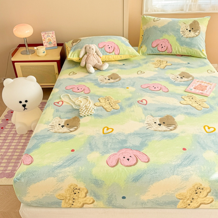 91家纺网 家纺一手货源 找家纺 呗旺鹿 2025新款全棉13372床笠 油画慕斯猫