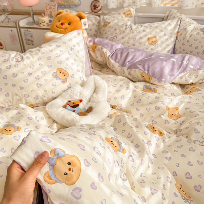 91家纺网 家纺一手货源 找家纺 呗旺鹿 2025新款全棉13372黄油小熊系列四件套 黄油小熊-豹纹