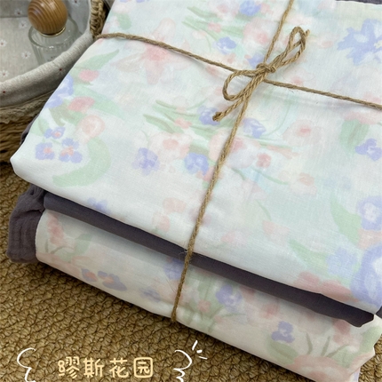 荣轩 2024新款全棉印花双层纱四件套 皱皱纱花边款 花边缪斯花园