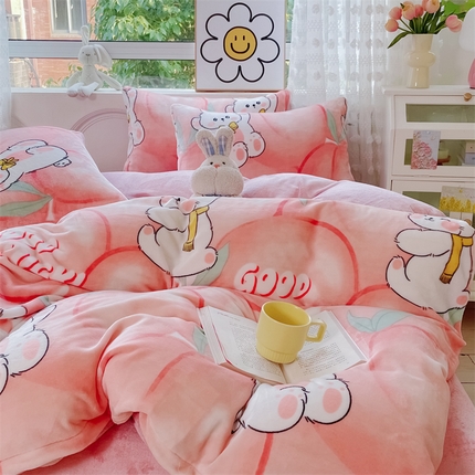 91家纺网 家纺一手货源 找家纺 （总）（买家秀 爆款不断货）A类母婴级双面牛奶绒四件套珊瑚绒四件套雪花绒四件套儿童高克重卡通牛奶绒四件套