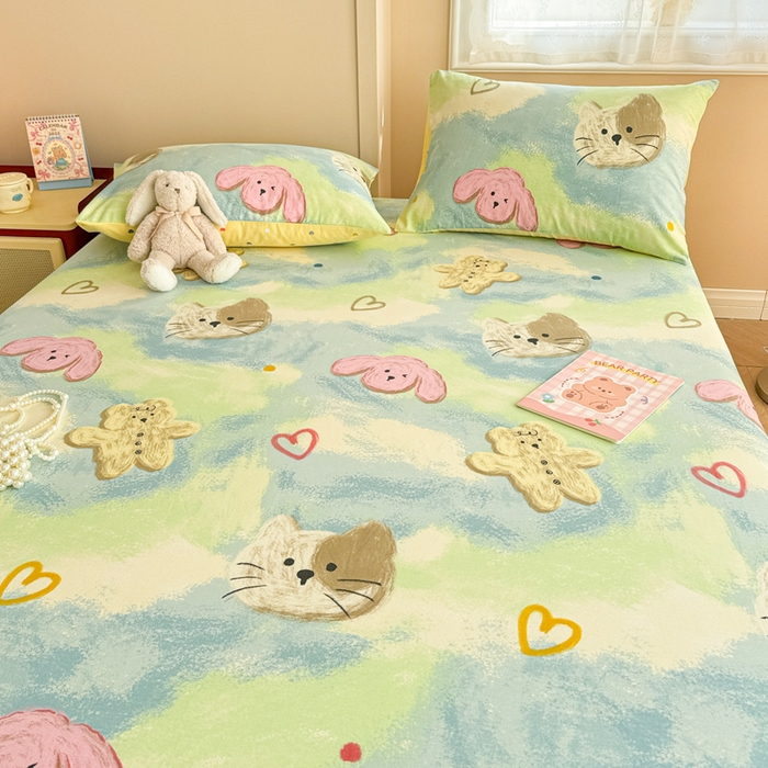 91家纺网 家纺一手货源 找家纺 呗旺鹿 2025新款全棉13372床笠 油画慕斯猫