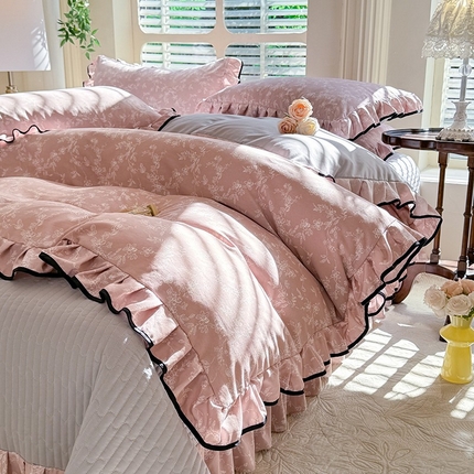 韩约家纺 2025新款1针织双层纱花边款床盖四件套 曼玲（花边款）