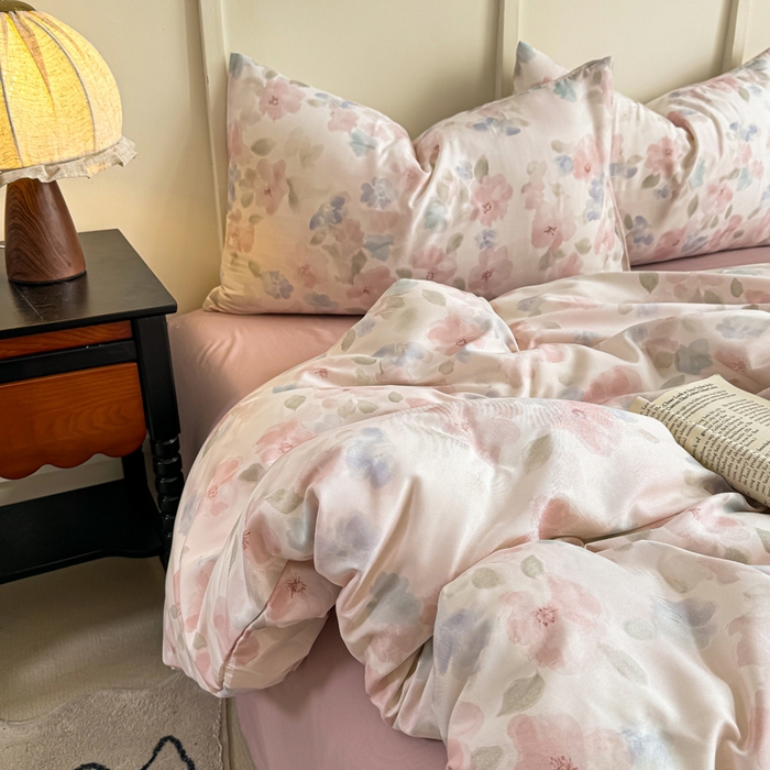 91家纺网 家纺一手货源 找家纺 梦莱斯 2025新款A类有氧针织棉双层纱系列四件套 晚香