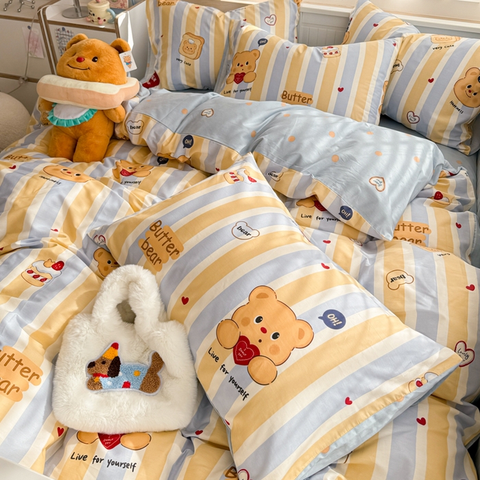 91家纺网 家纺一手货源 找家纺 呗旺鹿 2025新款全棉13372黄油小熊系列四件套 黄油小熊-吐司