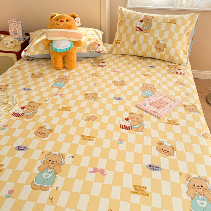 91家纺网 家纺一手货源 找家纺 呗旺鹿 2025新款全棉13372床笠 曲奇小熊