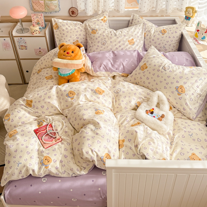 91家纺网 家纺一手货源 找家纺 呗旺鹿 2025新款全棉13372黄油小熊系列四件套 黄油小熊-豹纹