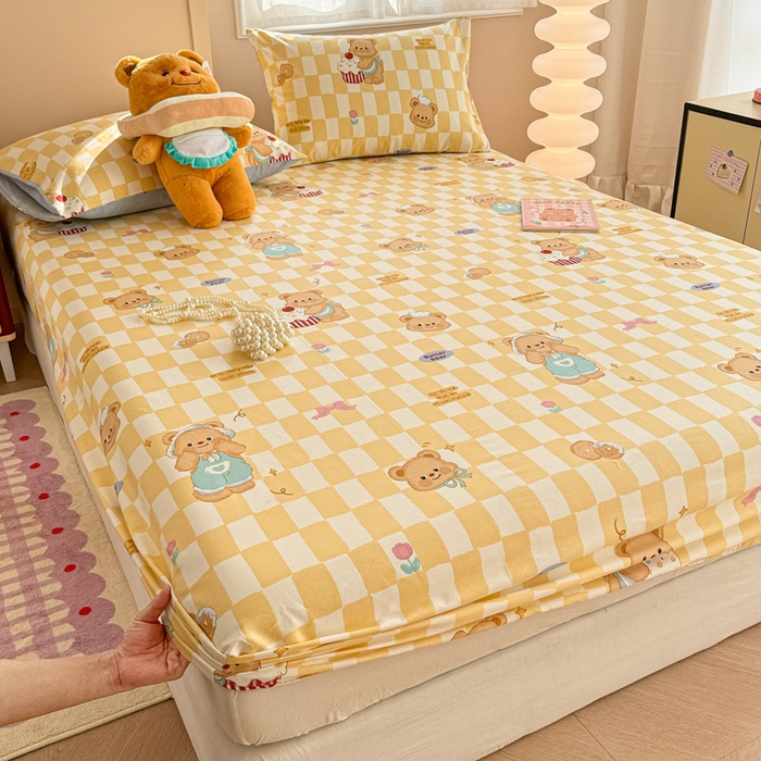 91家纺网 家纺一手货源 找家纺 呗旺鹿 2025新款全棉13372床笠 曲奇小熊