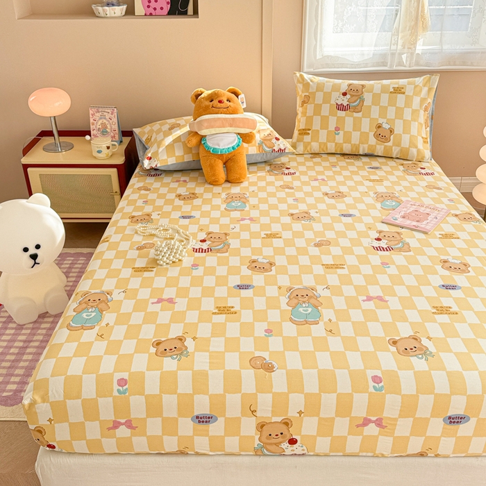 91家纺网 家纺一手货源 找家纺 呗旺鹿 2025新款全棉13372床笠 曲奇小熊