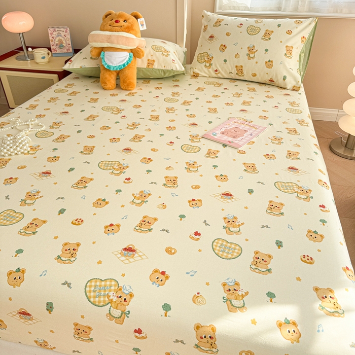 91家纺网 家纺一手货源 找家纺 呗旺鹿 2025新款全棉13372床笠 围裙小熊