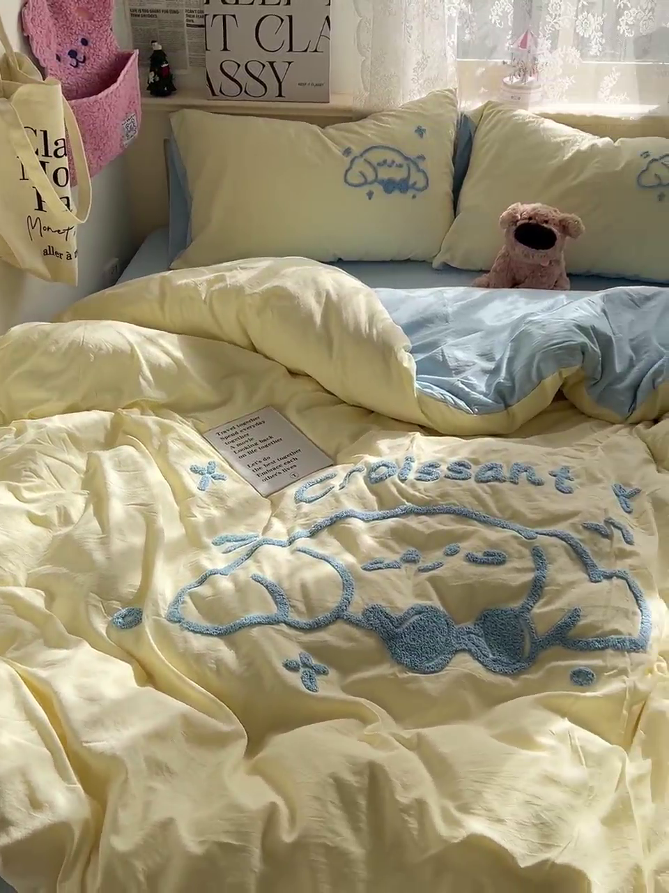 91家纺网 家纺一手货源 找家纺 曼谷家纺 2025新款软糯毛巾绣水洗棉四件套-【买家秀联系微信】专属版权，质检报告 牛角包-芝士蓝