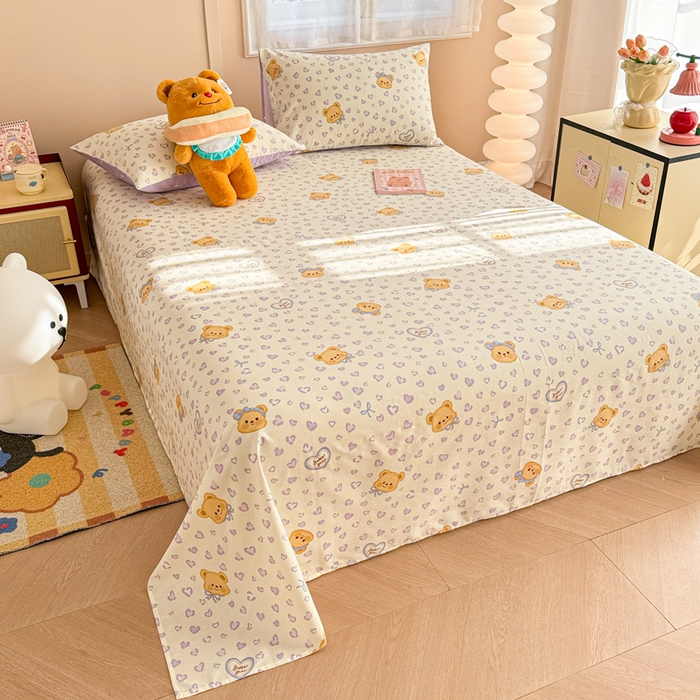 91家纺网 家纺一手货源 找家纺 呗旺鹿 2025新款全棉13372床单 豹纹小熊