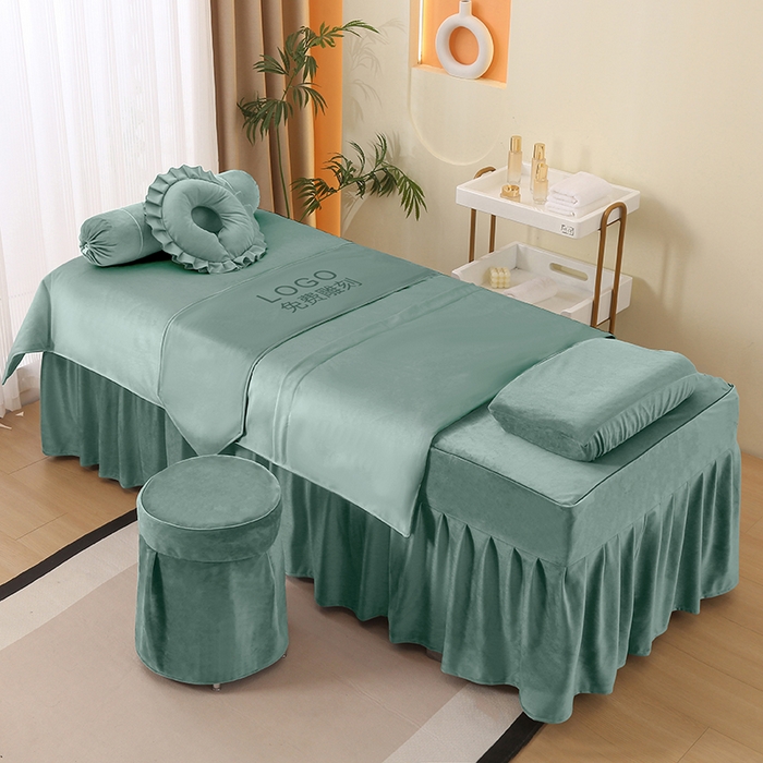 91家纺网 家纺一手货源 找家纺 琪宝阁 2025新款轻奢一族系列立丝绒美 容床罩套件 轻奢一族绿色1