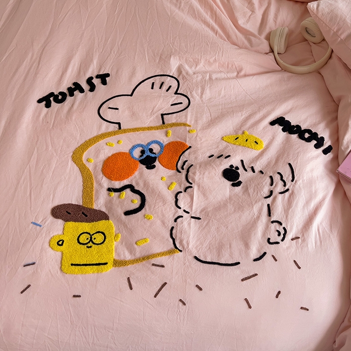 91家纺网 家纺一手货源 找家纺 曼谷家纺 2025新款软糯毛巾绣水洗棉四件套-【买家秀联系微信】专属版权，质检报告 舔狗-粉