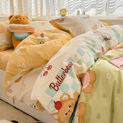 91家纺网 家纺一手货源 找家纺 呗旺鹿 2025新款全棉13372黄油小熊系列四件套 黄油小熊-奶油