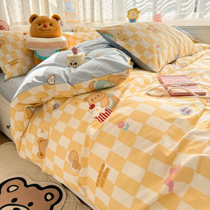 91家纺网 家纺一手货源 找家纺 呗旺鹿 2025新款全棉13372黄油小熊系列四件套 黄油小熊-曲奇