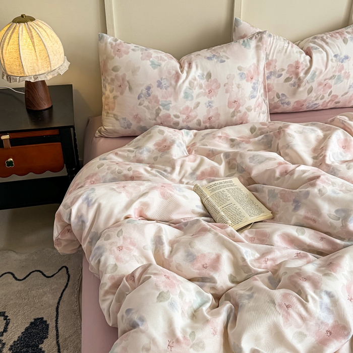 91家纺网 家纺一手货源 找家纺 梦莱斯 2025新款A类有氧针织棉双层纱系列四件套 晚香