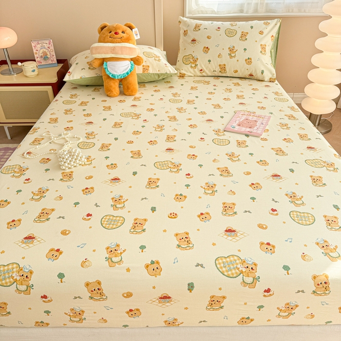 91家纺网 家纺一手货源 找家纺 呗旺鹿 2025新款全棉13372床笠 围裙小熊