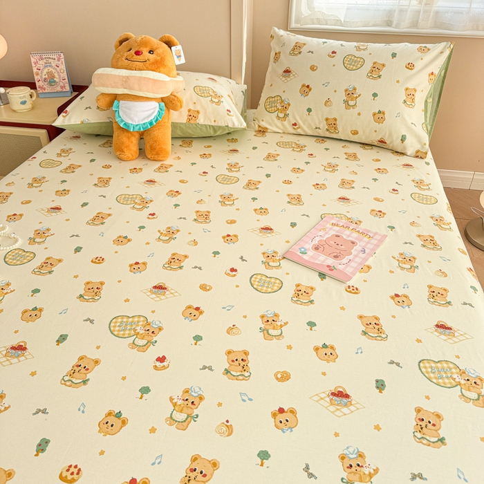 91家纺网 家纺一手货源 找家纺 呗旺鹿 2025新款全棉13372床笠 围裙小熊