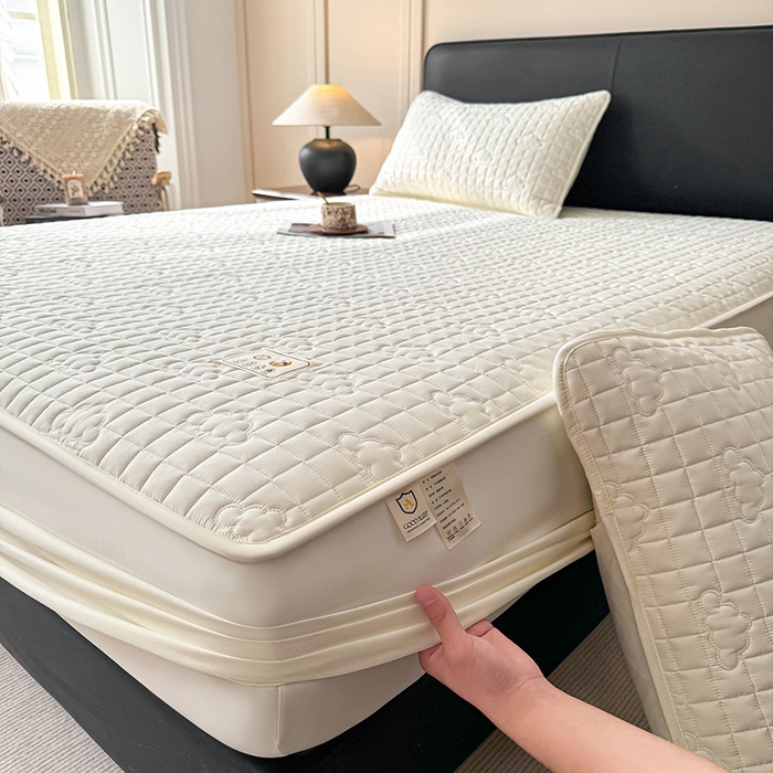 91家纺网 家纺一手货源 找家纺 3C 2025新款A类亲肤夹棉床笠-小云朵 小云朵 奶白