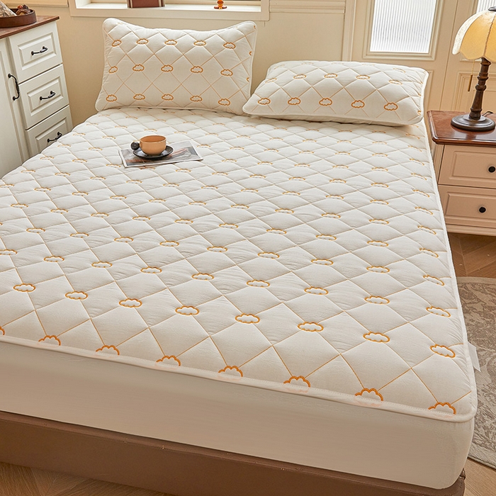 91家纺网 家纺一手货源 找家纺 3C 2024新款云朵全棉水洗棉床笠 云朵 珍珠白