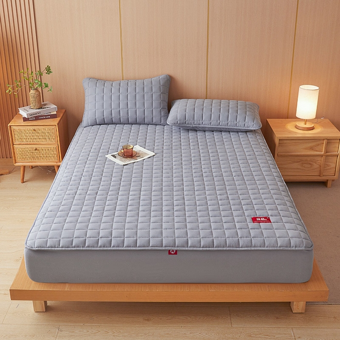 91家纺网 家纺一手货源 找家纺 3C 2025新款全棉水洗棉夹棉床笠-良品 良品 蓝灰