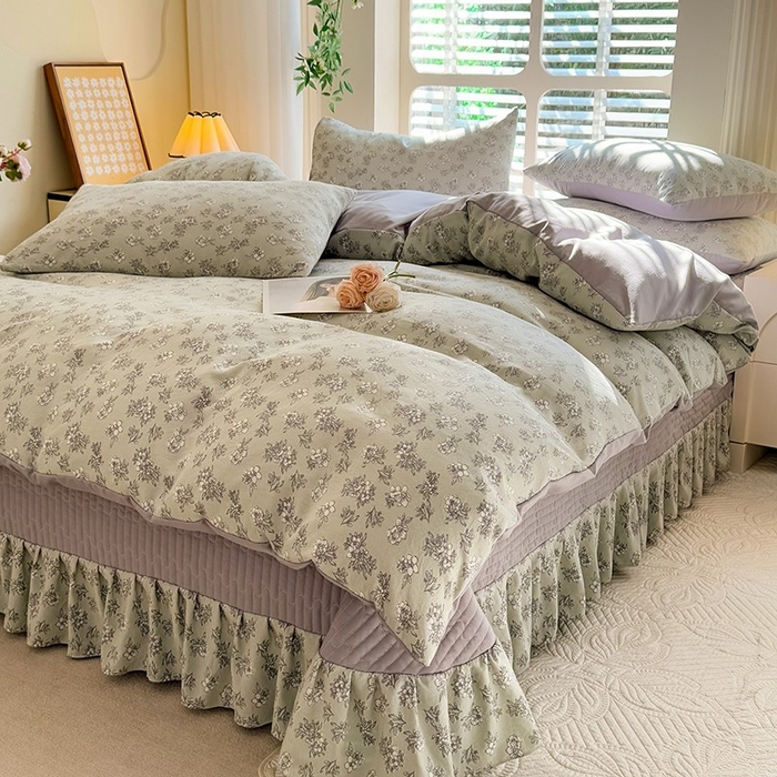 91家纺网 家纺一手货源 找家纺 韩约家纺 2025新款简约款1针织双层纱床盖四件套 婉君（简约款）