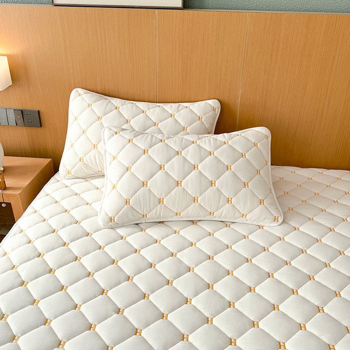 91家纺网 家纺一手货源 找家纺 3C 2024新款H全棉水洗棉床笠 珍珠白