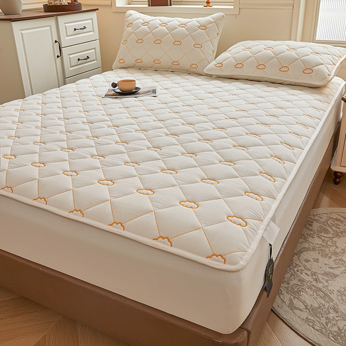 91家纺网 家纺一手货源 找家纺 3C 2024新款云朵全棉水洗棉床笠 云朵 珍珠白