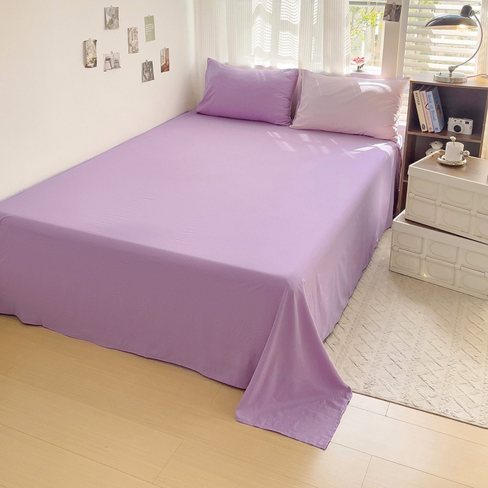 91家纺网 家纺一手货源 找家纺 森璐 2025新款水洗棉双拼四件套宿舍三件套床单被套枕套双拼-粉玉紫